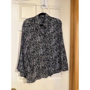 Ellen Tracy “Notations” Black White Abstract Dot Print Long Sleeve Blouse Xl